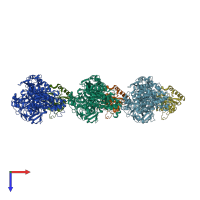 PDB entry 1zm9 coloured by chain, top view.