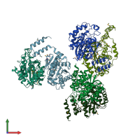 PDB entry 1zmb coloured by chain, front view.