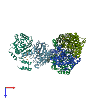 PDB entry 1zmb coloured by chain, top view.