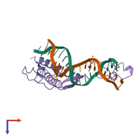 PDB entry 1zme coloured by chain, top view.