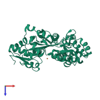 PDB entry 1zmg coloured by chain, top view.