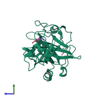 PDB entry 1zmj coloured by chain, side view.