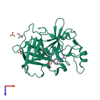 PDB entry 1zmj coloured by chain, top view.