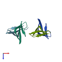 PDB entry 1zmm coloured by chain, top view.