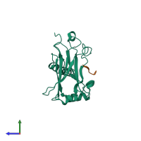 PDB entry 1zms coloured by chain, side view.