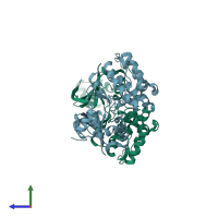 PDB entry 1zmv coloured by chain, side view.