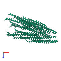 PDB entry 1zn5 coloured by chain, ensemble of 27 models, top view.