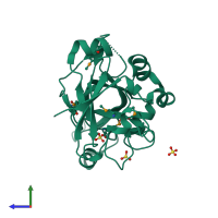 PDB entry 1zn6 coloured by chain, side view.