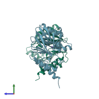 PDB entry 1znb coloured by chain, side view.