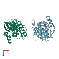 PDB entry 1znb coloured by chain, top view.