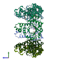 PDB entry 1znn coloured by chain, side view.