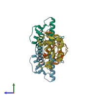 PDB entry 1znv coloured by chain, side view.