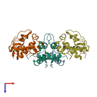 PDB entry 1znv coloured by chain, top view.