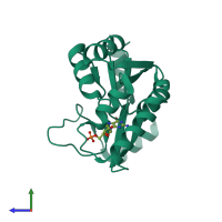 PDB entry 1znx coloured by chain, side view.