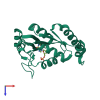 PDB entry 1znx coloured by chain, top view.