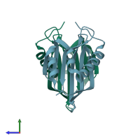 PDB entry 1zo2 coloured by chain, side view.