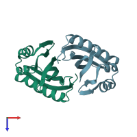 PDB entry 1zo2 coloured by chain, top view.
