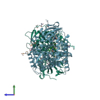 PDB entry 1zo9 coloured by chain, side view.