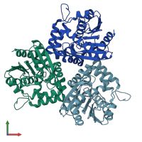 PDB entry 1zoi coloured by chain, front view.