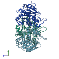 PDB entry 1zoi coloured by chain, side view.