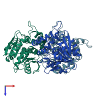 PDB entry 1zoi coloured by chain, top view.
