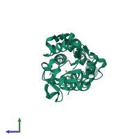 PDB entry 1zol coloured by chain, side view.