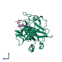 PDB entry 1zom coloured by chain, side view.