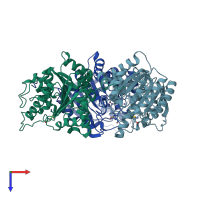 PDB entry 1zpe coloured by chain, top view.