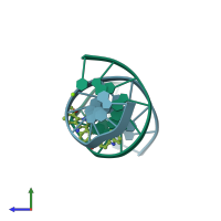 PDB entry 1zpi coloured by chain, side view.