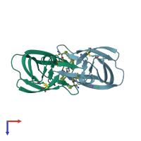 PDB entry 1zpk coloured by chain, top view.