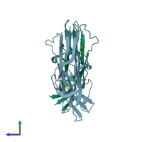 PDB entry 1zpl coloured by chain, side view.