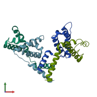 PDB entry 1zpq coloured by chain, front view.