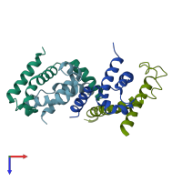 PDB entry 1zpq coloured by chain, top view.