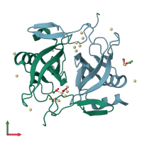 PDB entry 1zps coloured by chain, front view.