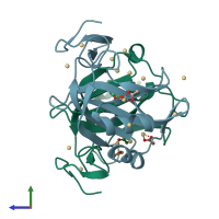 PDB entry 1zps coloured by chain, side view.