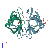 PDB entry 1zps coloured by chain, top view.