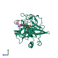 PDB entry 1zpz coloured by chain, side view.