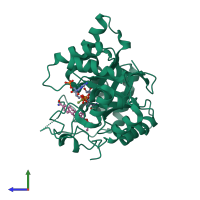 PDB entry 1zq5 coloured by chain, side view.