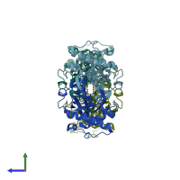 PDB entry 1zq7 coloured by chain, side view.