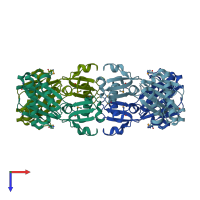 PDB entry 1zq7 coloured by chain, top view.