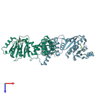 PDB entry 1zq9 coloured by chain, top view.