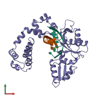 PDB entry 1zqa coloured by chain, front view.