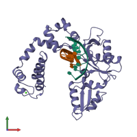 PDB entry 1zqd coloured by chain, front view.