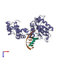 PDB entry 1zqe coloured by chain, top view.