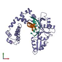 PDB entry 1zqf coloured by chain, front view.