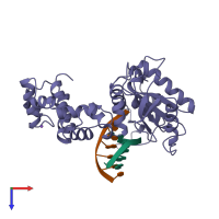 PDB entry 1zqg coloured by chain, top view.