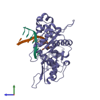 PDB entry 1zql coloured by chain, side view.