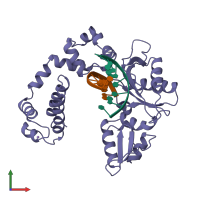 PDB entry 1zqm coloured by chain, front view.