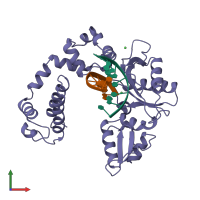 PDB entry 1zqr coloured by chain, front view.