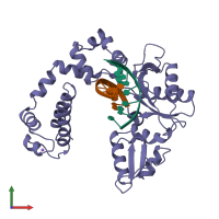PDB entry 1zqs coloured by chain, front view.